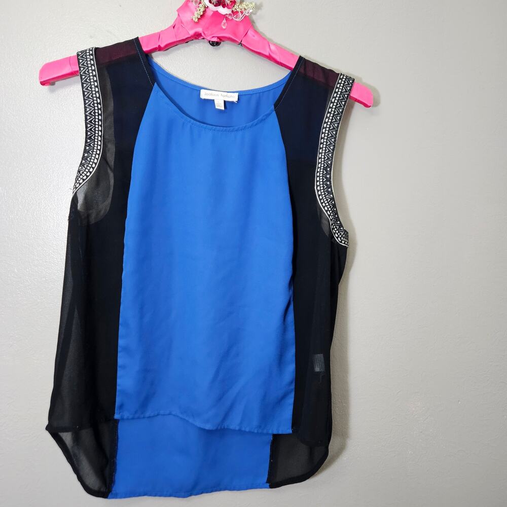 Jealous Tomato Women's L Blue/Black Colorblock Sheer Blouse Indie Sleaze Y2K